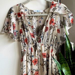 Flutter Sleeve Beige Floral Mini Sundress